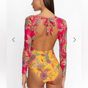 NWT JOHNNY WAS FLAMINGO MIX CUT‑OUT SURF ONE PIECE